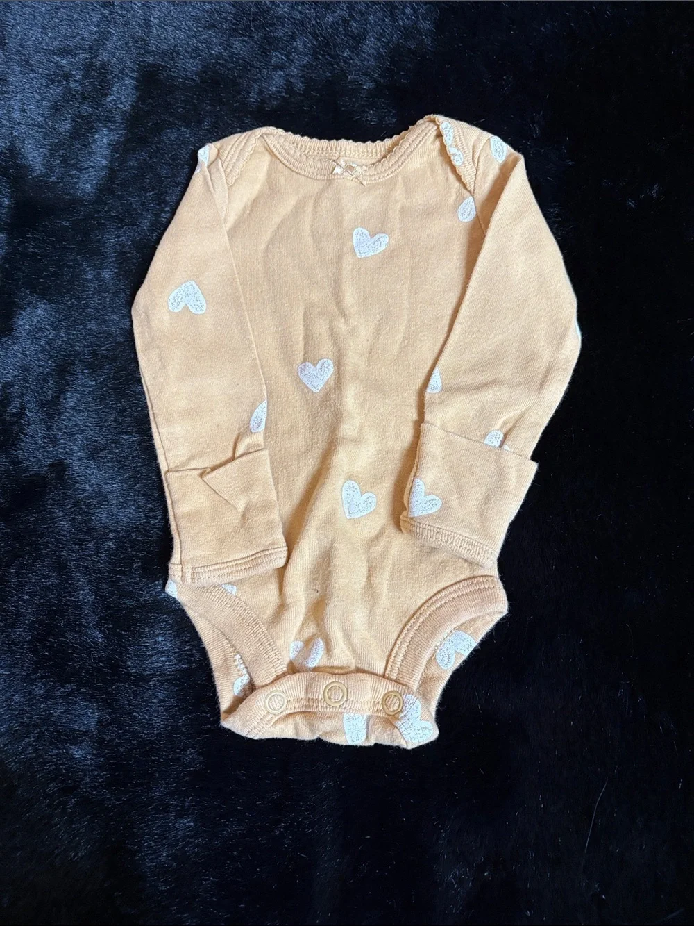 Carter's peach Long-Sleeve Baby Bodysuit with White Hearts